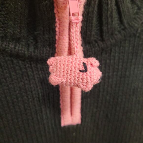 Quacker Factory Pig Quarter-Zip Sweater Black/Pink Cotton Women's M NWT - Picture 3 of 16